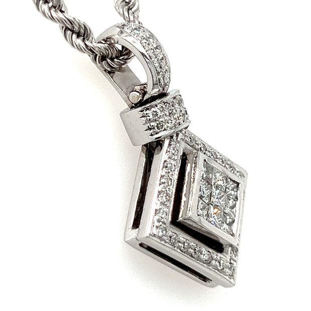 Pre-Owned 14k White Gold Princess Cut Invisible Set Diamond Pendant