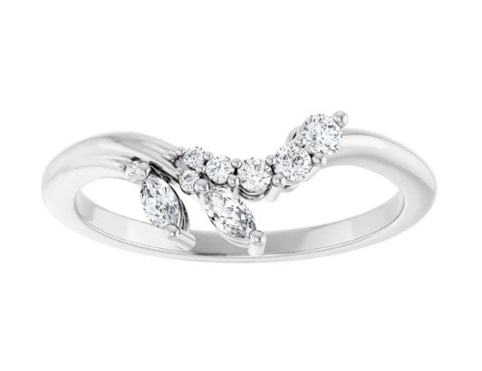 14k White Gold Asymmetrical Diamond Contour Wedding Band