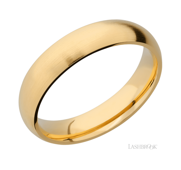 14k Yellow Gold 5 mm Domed Satin Finish Wedding Band by Lashbrook Designs