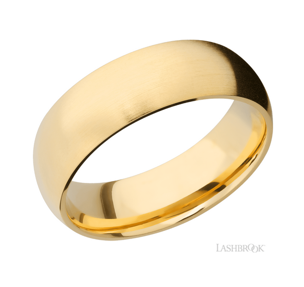 14k Yellow Gold 7 mm Domed Satin Finish Wedding Band by Lashbrook Designs