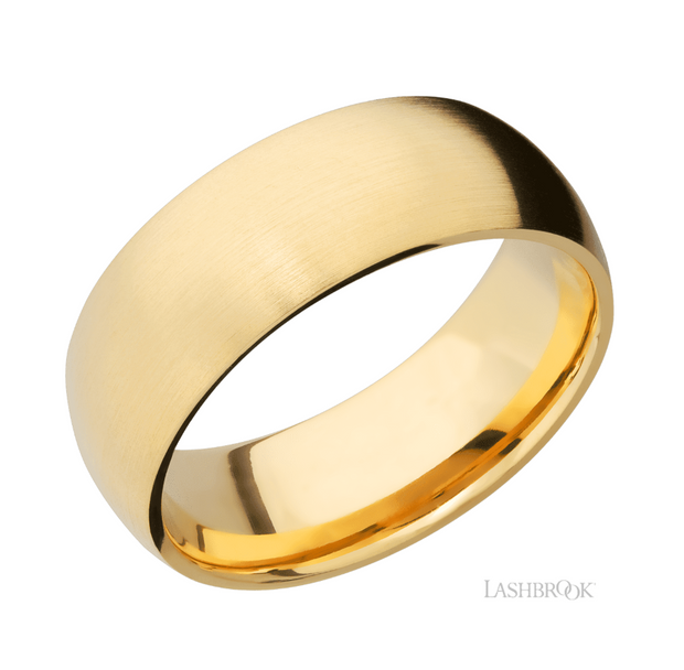 14k Yellow Gold 8 mm Domed Satin Finish Wedding Band by Lashbrook Designs