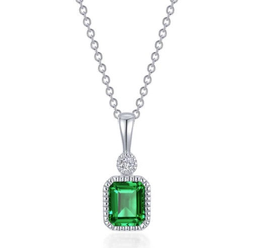 Sterling Silver Simulated Emerald & Diamond Necklace by Lafonn