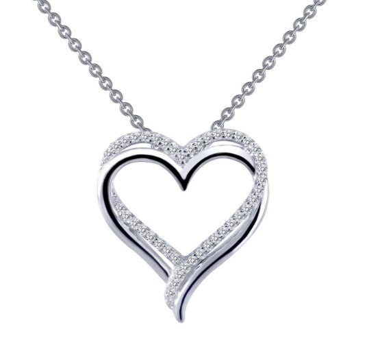 Sterling Silver Simulated Diamond Double Heart Necklace by Lafonn