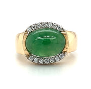 14k Yellow Gold Green Jadeite & Diamond Accented Fashion Ring