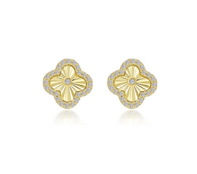 Sterling Silver/Gold Plated Simulated Diamon Clover Halo Stud Earrings by Lafonn