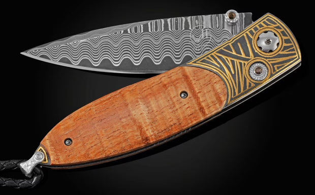 Monarch 'Sea Grass' Koftgari & Koa Wood Folding Pocket Knife by William Henry