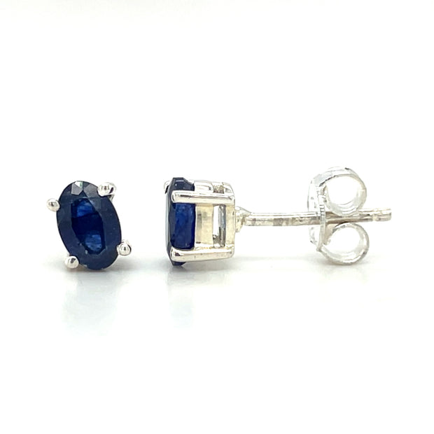 Sterling Silver Oval Blue Sapphire Stud Earrings