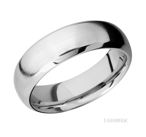 14k White Gold Dome Bevel Wedding Band by Lashbrook Designs