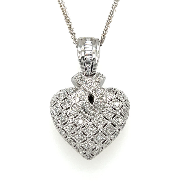 Pre-Owned Platinum & 18k White Gold Diamond Heart Puff Necklace