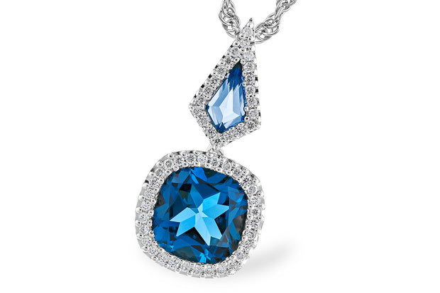 14k White Gold London Blue Topaz & Diamond Halo Necklace by Allison Kaufman