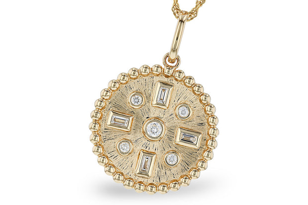 14k Yellow Gold Diamond Medallion Medal Necklace by Allison Kaufman