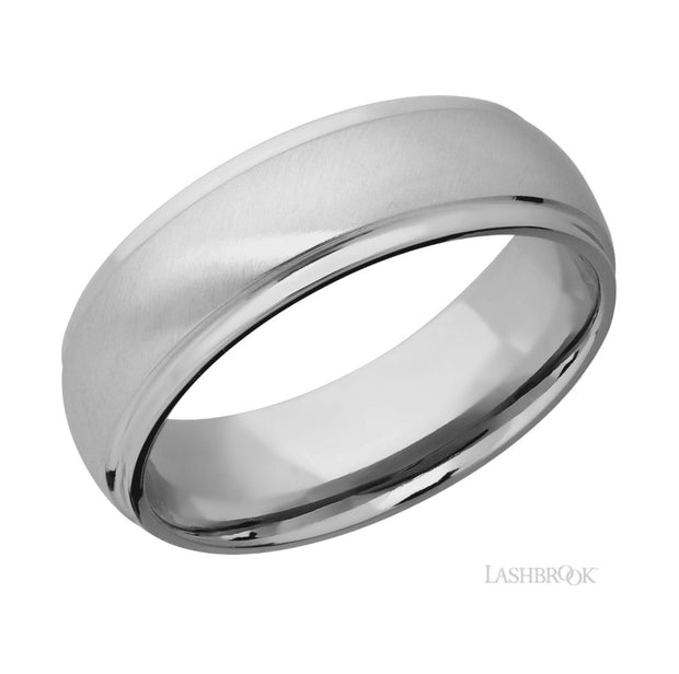 Titanium Domed Step Down Edge Angle Satin Finish Wedding Band by Lashbrook Designs