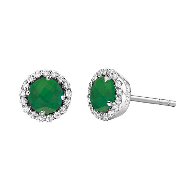 Sterling Silver Simulated Emerald & Diamond Halo Birthstone Earrings by Lafonn
