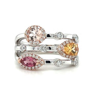 14k White/Rose Gold Accents Imperial Topaz, Pink Tourmaline, & Morganite Multi Row Gemstone Fashion Ring by Rego Designs