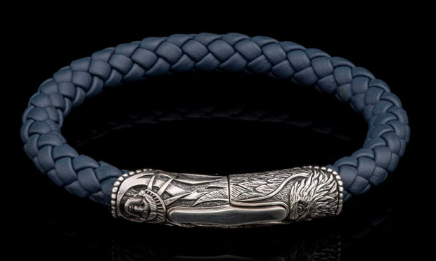 Sterling Silver & Blue Braided Leather 'Blue Ridge' Bracelet by William Henry