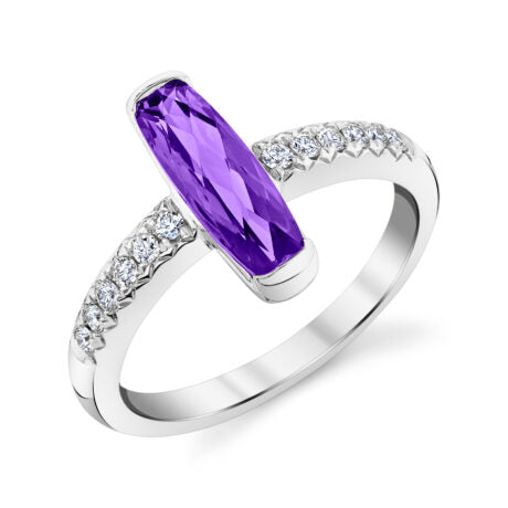 14k White Gold Amethyst & Diamond Ring