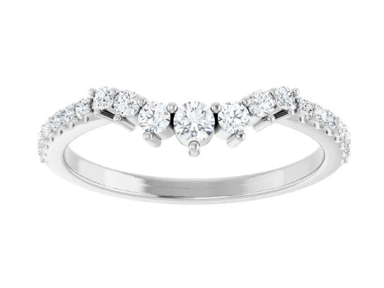 14k White Gold Prong Set Diamond Contour Wedding Band