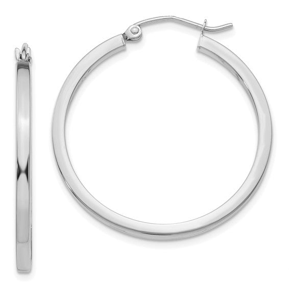 14k White Gold 2 mm Square Medium Hoop Earrings