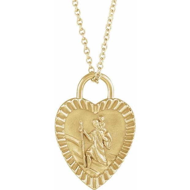 14k Yellow Gold St. Christopoher Heart Medal