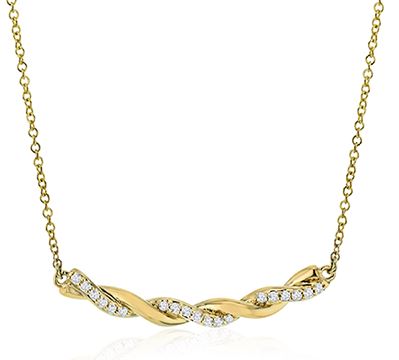 14k White Gold Infinity Twist Diamond Curved Bar Necklace By Zeghani