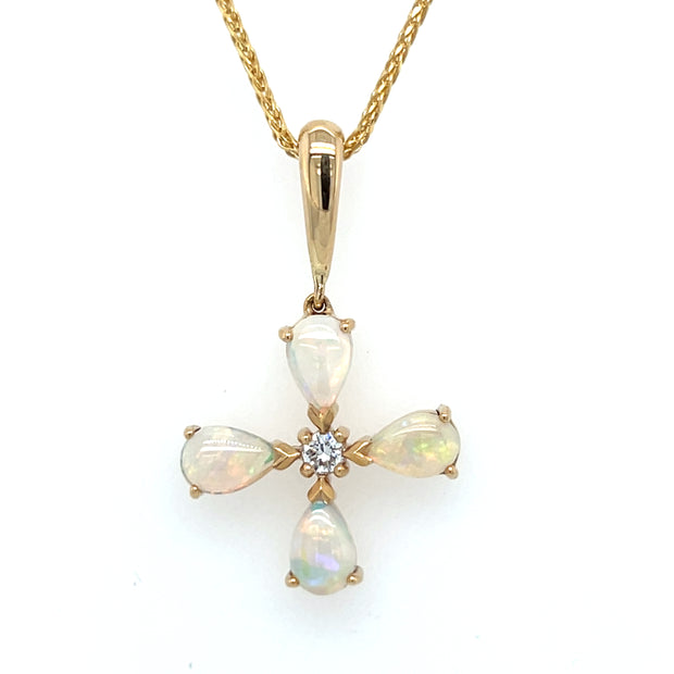 14k Yellow Gold Australian Opal & Diamond Pendant