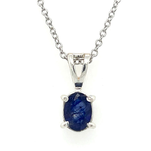 Sterling Silver Oval Blue Sapphire Solitaire Pendant