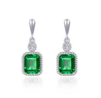 Sterling Silver Simulated Diamond & Lab Created Emerald Earrings by Lafonn