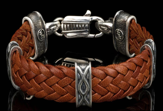 Sterling Silver Brown Leather 'Tilt' Bracelet by William Henry