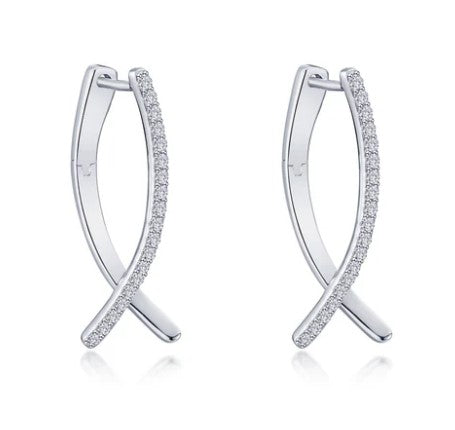 Sterling Silver Simulated Diamond Crossover Oval Hoop Earrings by Lafonn