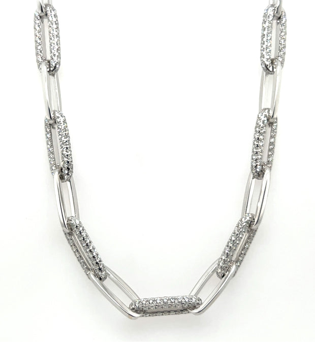 18k White Gold Diamond Pave Paperclip Link Necklace