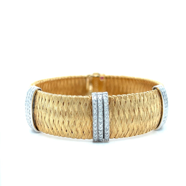 Pre-Owned 18k Gold Two Tone Diamond Fashion Bracelet by Designer Roberto Coin's 'Silk Weave' Collection