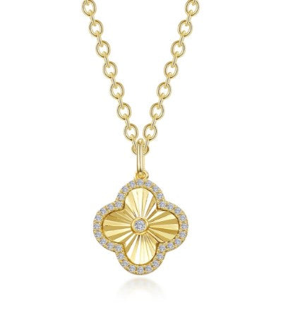 Sterling Silver/Gold Plated Simulated Diamond Halo Clover Fashion Necklace by Lafonn