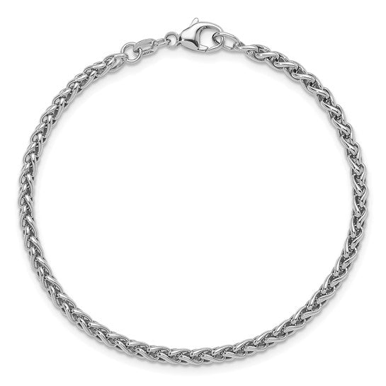 Sterling Silver Solid 3 mm Round Wheat Chain Bracelet